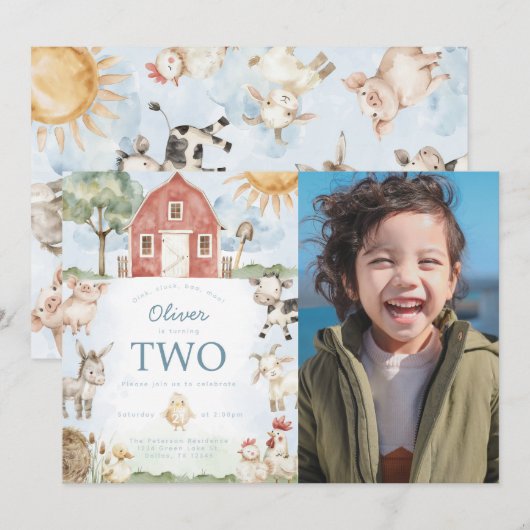 Red Barn Farm Animal Anniversaire Fête Invitation (Devant / Derrière)