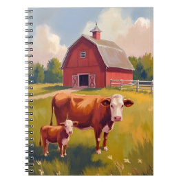 Red Barn Farm Animals Cow Painting Notitieboek