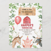 Red Barn Farm Barnyard Fun Anniversaire Invitation (Devant / Derrière)