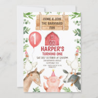 Red Barn Farm Barnyard Fun Anniversaire Invitation