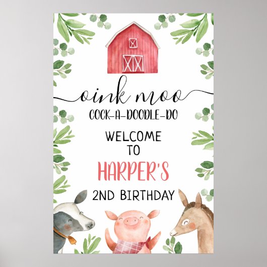 Red Barn Farm Foliage Affiche de bienvenue d'anniv (Devant)