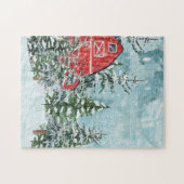 Red Barn Fir Trees Snow Winter Scene Legpuzzel (Horizontaal)