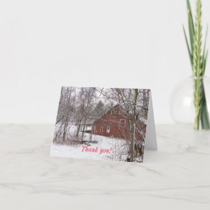 Red Barn in sneeuw Dank je kaart