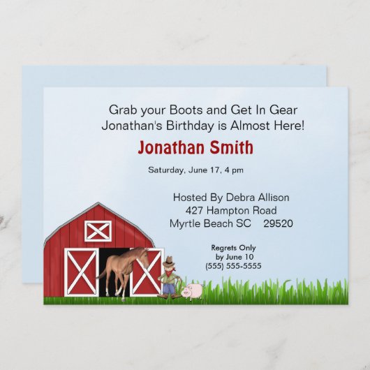 Red Barn Invitation de fête d'anniversaire (Devant / Derrière)