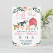 Red Barn Oink Moo Boerderij Uitnodiging (Staand voorkant)