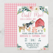 Red Barn Oink Moo Farm Invitation Anniversaire (Devant / Derrière)