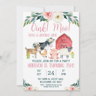 Red Barn Oink Moo Farm Invitation Anniversaire