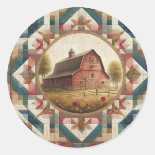 Red Barn Quilt #2 Classic Ronde Sticker