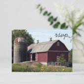 Red Barn Silo Country Wedding RSVP Response Kaart (Staand voorkant)