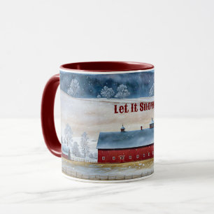 Red Barn Snow Country Christmas Fun Mok Cup