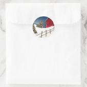 Red Barn Snowy Landscape Ronde Sticker (Tas)