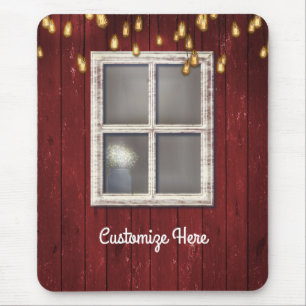 Red Barn Window & Lights Rustic Country Farmhouse Muismat