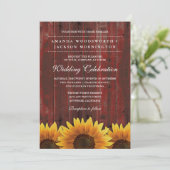 Red Barn Wood Rustic Sunflower Invitations de mari (Debout devant)