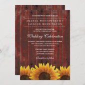 Red Barn Wood Rustic Sunflower Invitations de mari (Devant / Derrière)