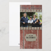 Red Barn Wood Silver Country Photo Carte de Noël (Devant / Derrière)