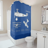 Red Baron Fokker DR1 - Vliegtuigblauwdruk ABD Douchegordijn (In situ)