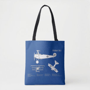 Red Baron Fokker DR1 - Vliegtuigblauwdruk ABD Draagtas
