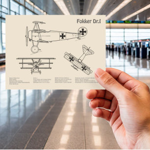 Red Baron Fokker Dr.1 - Vliegtuigblauwdruk SD Briefkaart