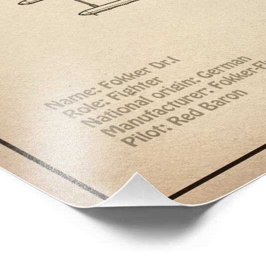 Red Baron Fokker Dr.1 - Vliegtuigblauwdruk SD Foto Afdruk (Hoek)