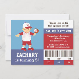 Red Baseball Boy Birthday Party Ticket Invitation Kaart
