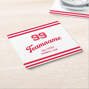 Red Baseball Club Custom Player Nummer & TeamName Vierkante Kartonnen Onderzetter