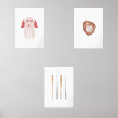 Red baseball sport nom personnalisé jeu de 3 poste (Recto)