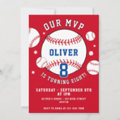 Red Baseball Themed Kids Sports Birthday Kaart (Voorkant)