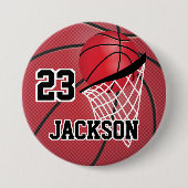 Red Basketball-ontwerp | Personaliseren Ronde Button 7,6 Cm (Voorkant)