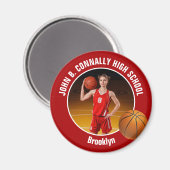 Red Basketball Player High School Photo Magneet (Voorkant / Achterkant)