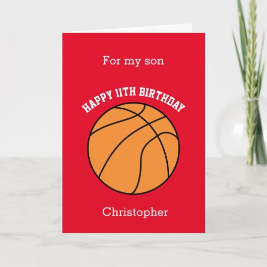 Red Basketball Sports 11e carte d'anniversaire (Devant)