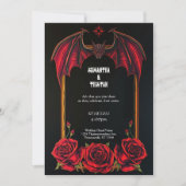 Red Bat and Roses Gothic Wedding Invitation (Devant)
