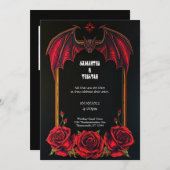 Red Bat and Roses Gothic Wedding Invitation (Devant / Derrière)
