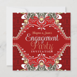 Red Batik Bohemian Engagement Party Kaart