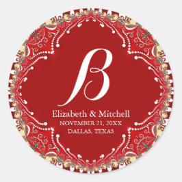 Red Batik Boho Vibes Special Event Monogram Ronde Sticker