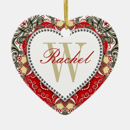 Red Batik Monogram Love Heart Ornament (Voorkant)