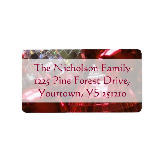 Red Baubles adreslabel rode tekst Etiket (Voorkant)