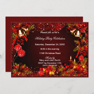 Red Baubles Bells Kandles Kerstparty Kaart