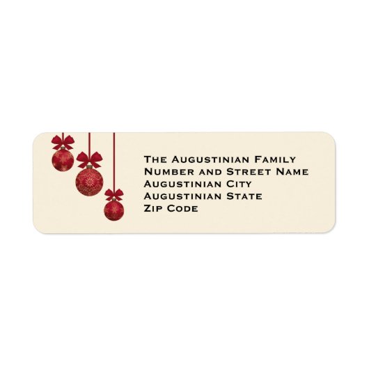 Red Baubles CHRISTMAS Return Address Label (Voorkant)