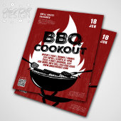 Red BBQ Cookout Fire Flame Cooking Grill Event Flyer