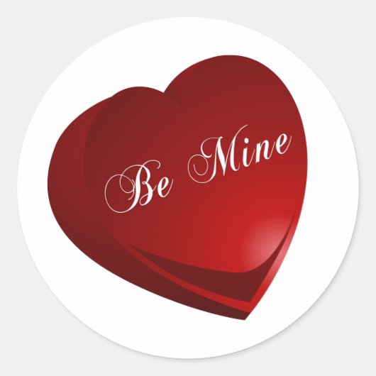 Red Be Mine Heart Ronde Sticker (Voorkant)