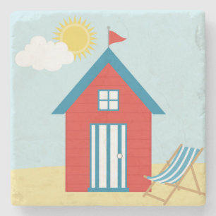 Red Beach Hut Stenen Onderzetter