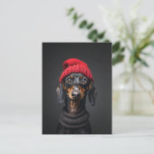 Red Beanie Dachshund Briefkaart (Staand voorkant)