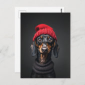 Red Beanie Dachshund Briefkaart (Voorkant / Achterkant)