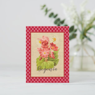 Red Begonia Botanical en Quatrefoil Briefkaart
