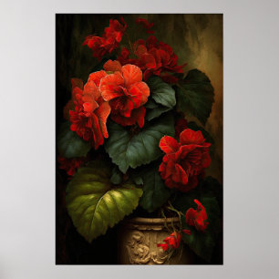 Red Begonias Bloemenkunst Print Poster