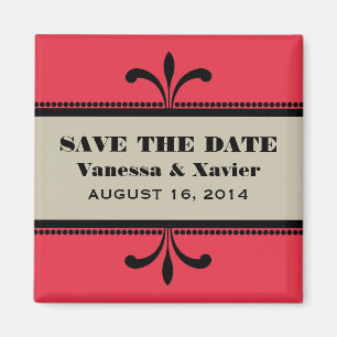 Red/beige Fancy Art Deco Save the Date Magnet Magneet