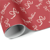 Red Beige Merry Christmas Bow Pattern Cadeaupapier (Rol Hoek)