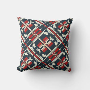 Red Beige Navy Diagonaal Zuidwesten Kijk Abstract Kussen
