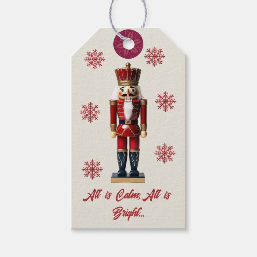 Red Beige Snowflake Notenkraker Cadeaulabel (Voorkant)