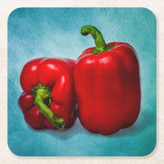 Red Bell Peppers Vierkante Kartonnen Onderzetter (Voorkant)